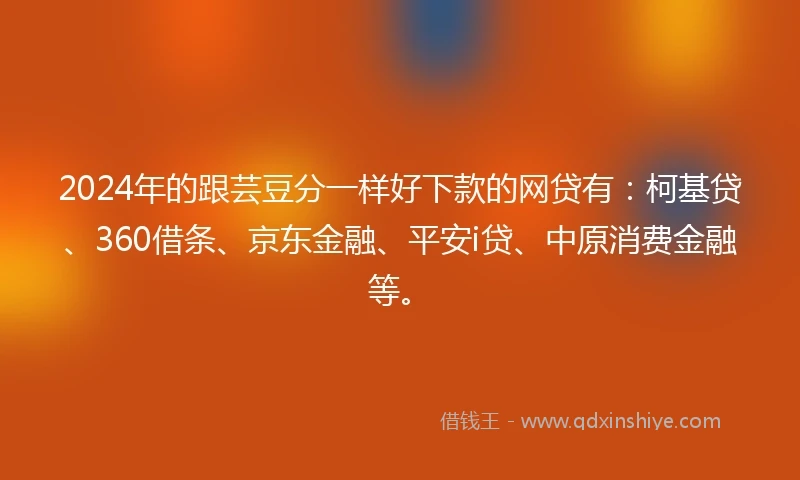 2024年的跟芸豆分一样好下款的网贷有：柯基贷、360借条、京东金融、平安i贷、中原消费金融等。
