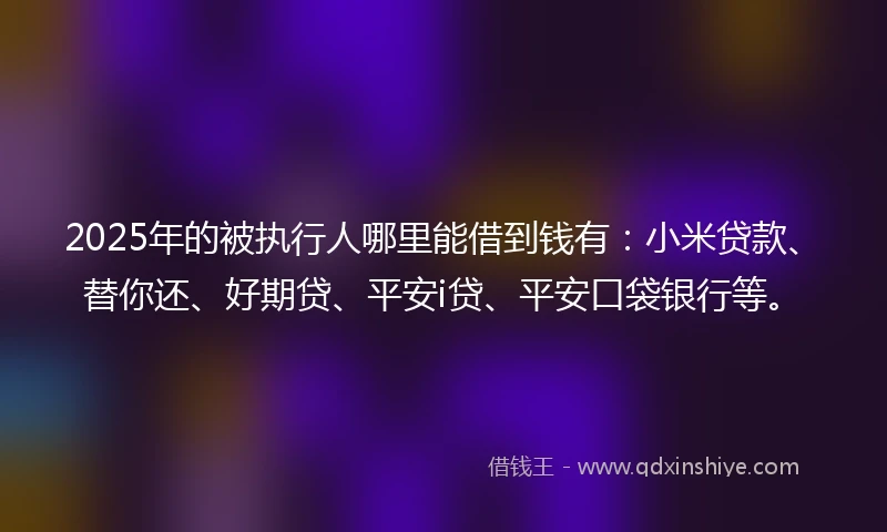 2025年的被执行人哪里能借到钱有：小米贷款、替你还、好期贷、平安i贷、平安口袋银行等。