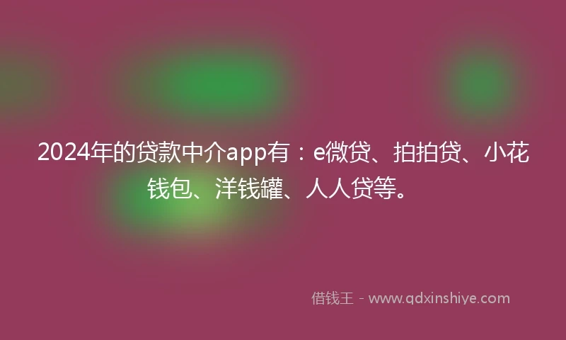 2024年的贷款中介app有：e微贷、拍拍贷、小花钱包、洋钱罐、人人贷等。