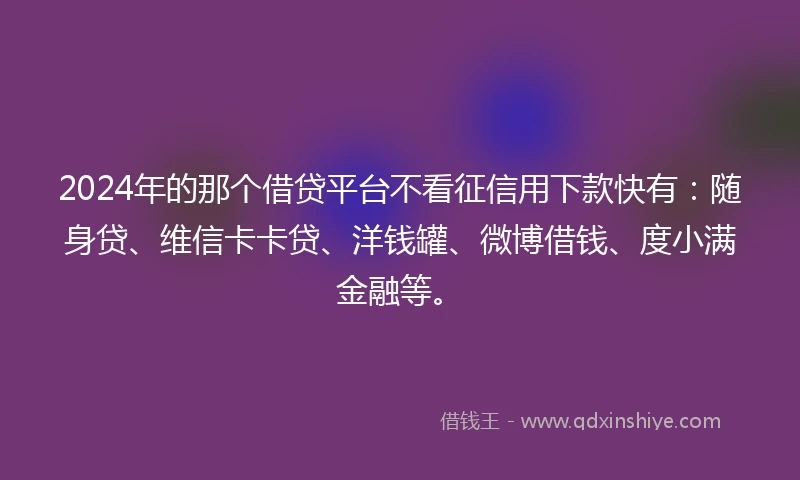 2024年的那个借贷平台不看征信用下款快有：随身贷、维信卡卡贷、洋钱罐、微博借钱、度小满金融等。
