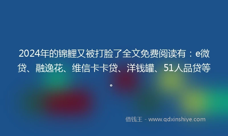 2024年的锦鲤又被打脸了全文免费阅读有：e微贷、融逸花、维信卡卡贷、洋钱罐、51人品贷等。