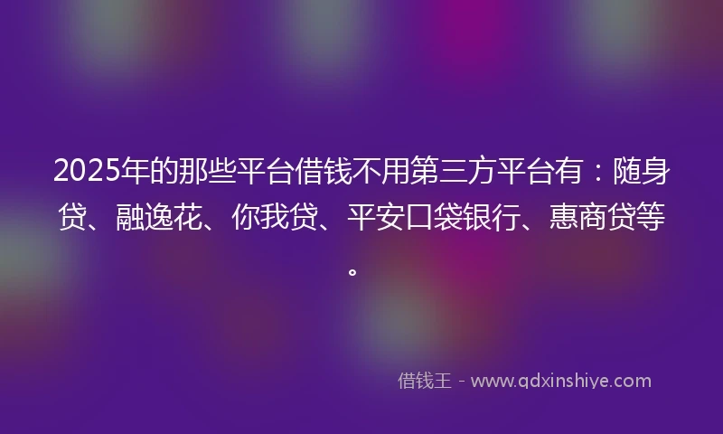 2025年的那些平台借钱不用第三方平台有：随身贷、融逸花、你我贷、平安口袋银行、惠商贷等。