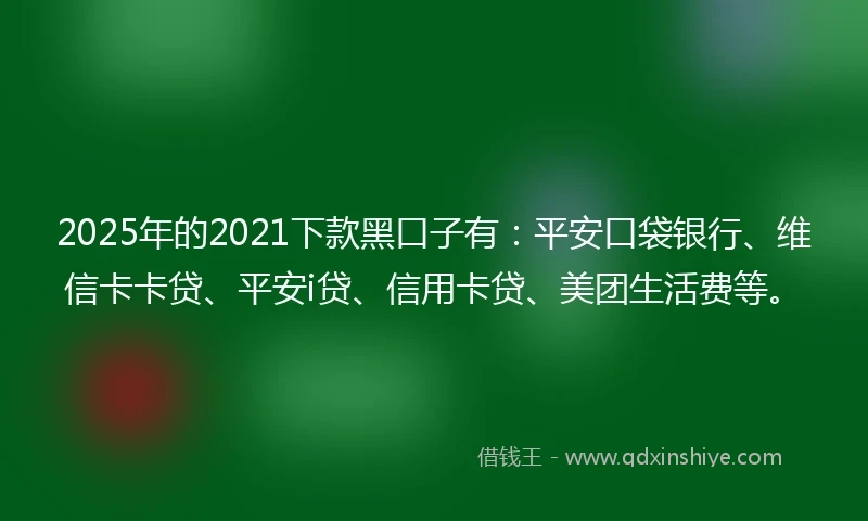 2025年的2021下款黑口子有：平安口袋银行、维信卡卡贷、平安i贷、信用卡贷、美团生活费等。