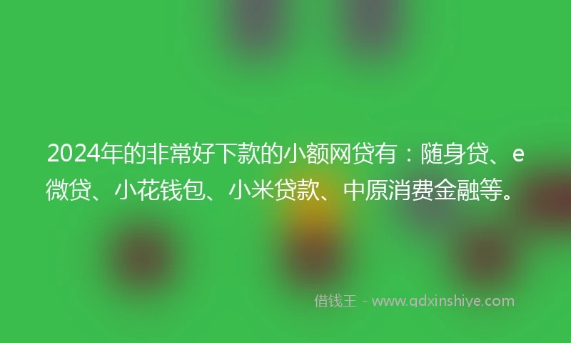 2024年的非常好下款的小额网贷有：随身贷、e微贷、小花钱包、小米贷款、中原消费金融等。