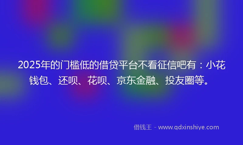 2025年的门槛低的借贷平台不看征信吧有：小花钱包、还呗、花呗、京东金融、投友圈等。