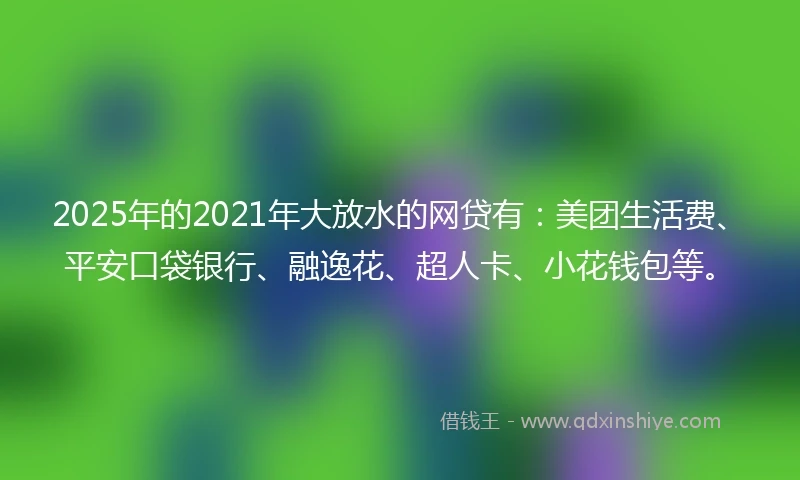 2025年的2021年大放水的网贷有：美团生活费、平安口袋银行、融逸花、超人卡、小花钱包等。