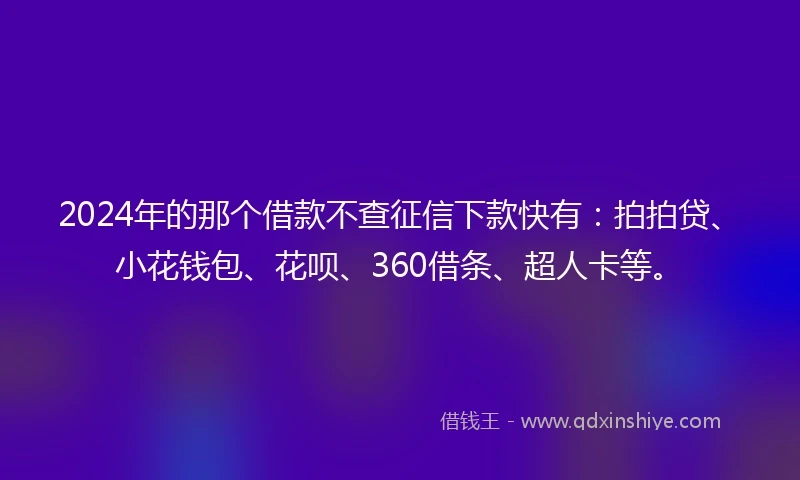 2024年的那个借款不查征信下款快有：拍拍贷、小花钱包、花呗、360借条、超人卡等。