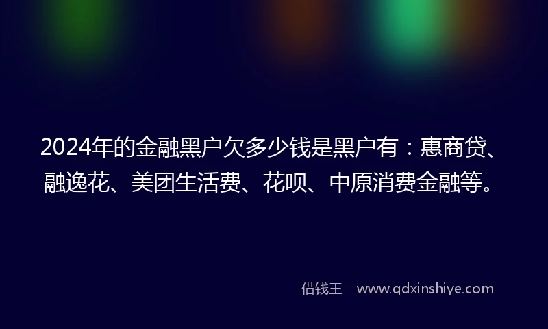 2024年的金融黑户欠多少钱是黑户有：惠商贷、融逸花、美团生活费、花呗、中原消费金融等。