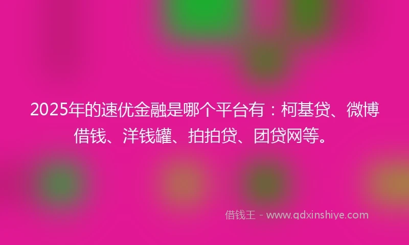 2025年的速优金融是哪个平台有：柯基贷、微博借钱、洋钱罐、拍拍贷、团贷网等。