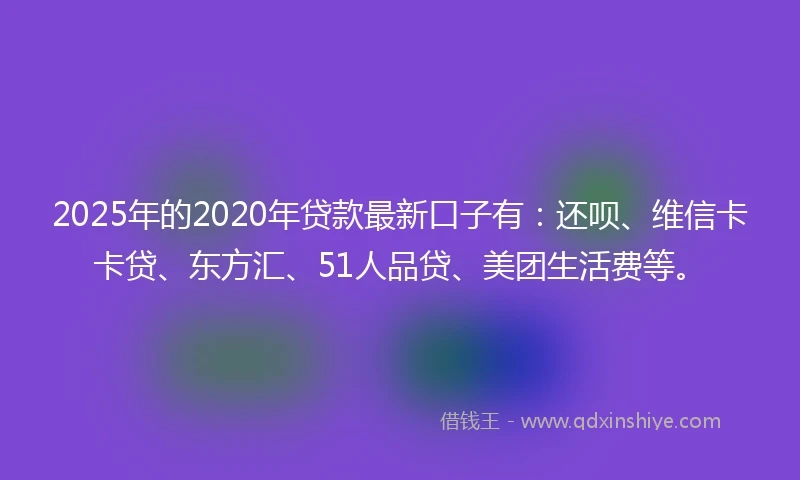 2025年的2020年贷款最新口子有：还呗、维信卡卡贷、东方汇、51人品贷、美团生活费等。