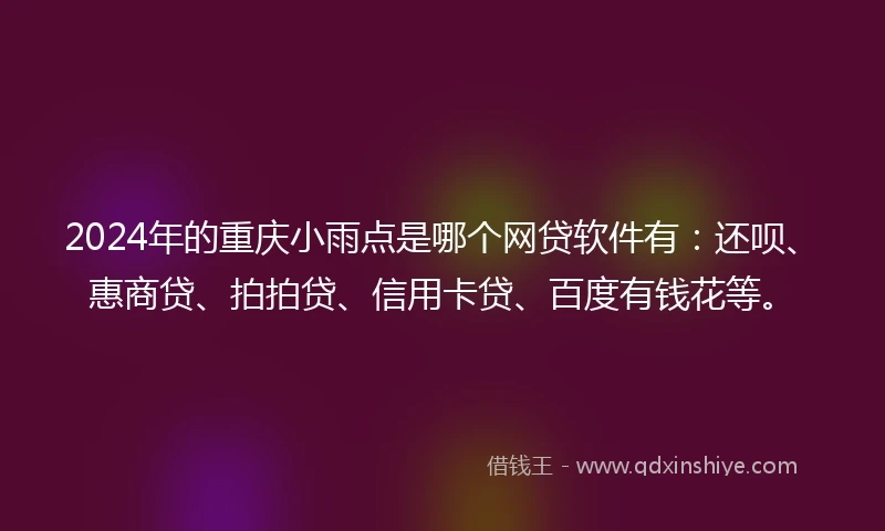 2024年的重庆小雨点是哪个网贷软件有：还呗、惠商贷、拍拍贷、信用卡贷、百度有钱花等。