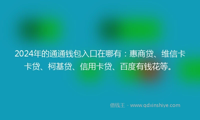 2024年的通通钱包入口在哪有：惠商贷、维信卡卡贷、柯基贷、信用卡贷、百度有钱花等。