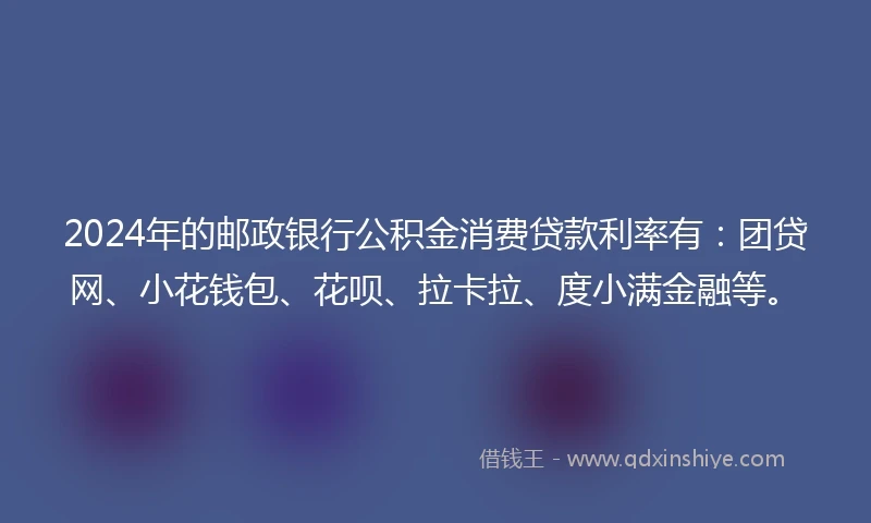 2024年的邮政银行公积金消费贷款利率有：团贷网、小花钱包、花呗、拉卡拉、度小满金融等。