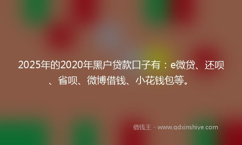 2025年的2020年黑户贷款口子有：e微贷、还呗、省呗、微博借钱、小花钱包等。