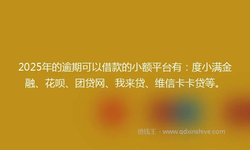 2025年的逾期可以借款的小额平台有：度小满金融、花呗、团贷网、我来贷、维信卡卡贷等。