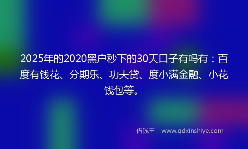 2025年的2020黑户秒下的30天口子有吗有：百度有钱花、分期乐、功夫贷、度小满金融、小花钱包等。
