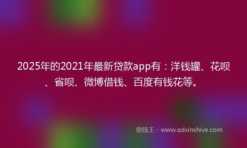 2025年的2021年最新贷款app有：洋钱罐、花呗、省呗、微博借钱、百度有钱花等。