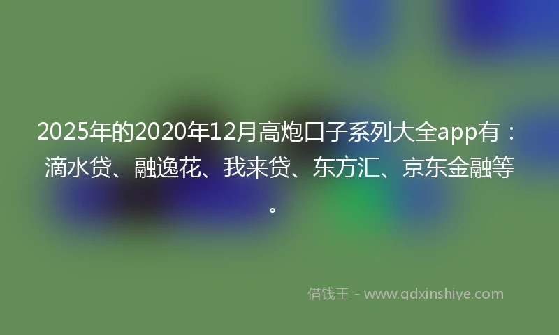 2025年的2020年12月高炮口子系列大全app有：滴水贷、融逸花、我来贷、东方汇、京东金融等。