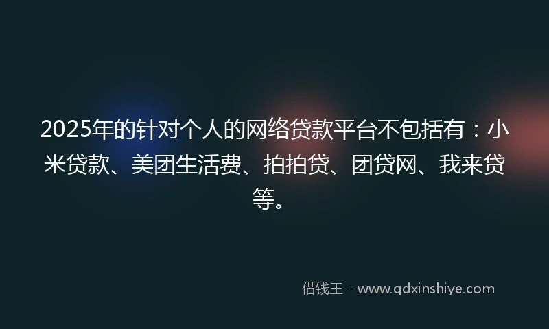 2025年的针对个人的网络贷款平台不包括有：小米贷款、美团生活费、拍拍贷、团贷网、我来贷等。