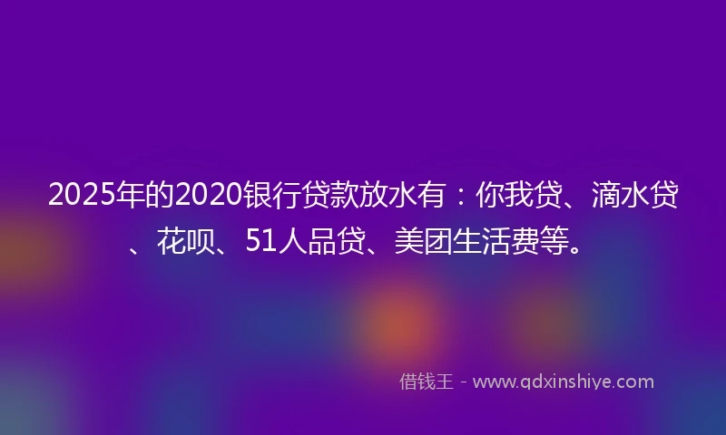 2025年的2020银行贷款放水有：你我贷、滴水贷、花呗、51人品贷、美团生活费等。