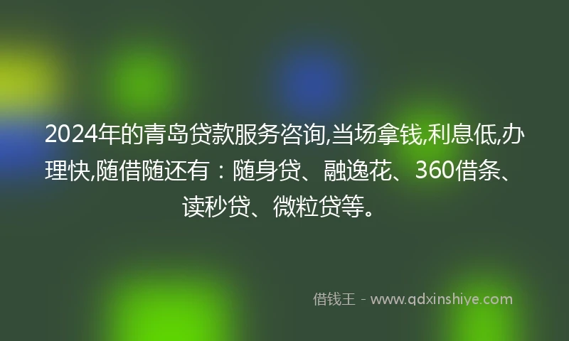 2024年的青岛贷款服务咨询,当场拿钱,利息低,办理快,随借随还有：随身贷、融逸花、360借条、读秒贷、微粒贷等。