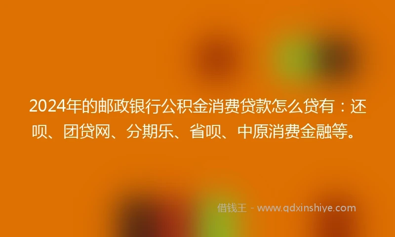 2024年的邮政银行公积金消费贷款怎么贷有：还呗、团贷网、分期乐、省呗、中原消费金融等。