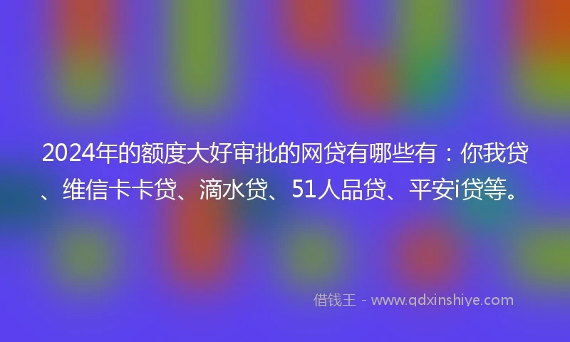 2024年的额度大好审批的网贷有哪些有：你我贷、维信卡卡贷、滴水贷、51人品贷、平安i贷等。