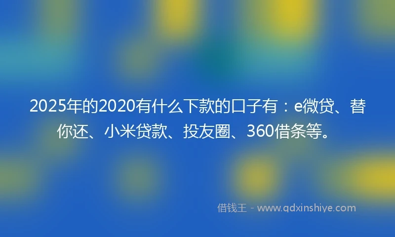 2025年的2020有什么下款的口子有：e微贷、替你还、小米贷款、投友圈、360借条等。