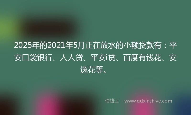 2025年的2021年5月正在放水的小额贷款有：平安口袋银行、人人贷、平安i贷、百度有钱花、安逸花等。