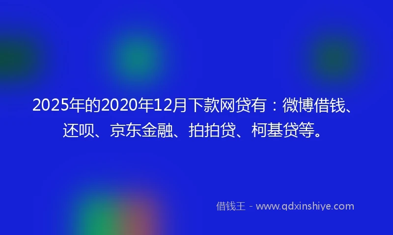 2025年的2020年12月下款网贷有：微博借钱、还呗、京东金融、拍拍贷、柯基贷等。