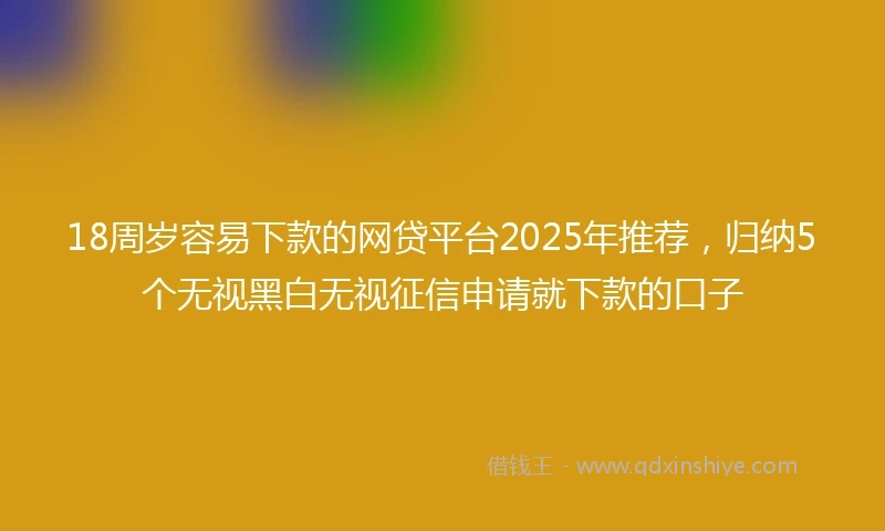 18周岁容易下款的网贷平台2025年推荐，归纳5个无视黑白无视征信申请就下款的口子