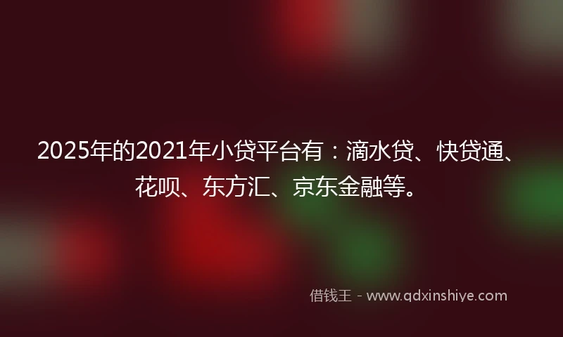 2025年的2021年小贷平台有：滴水贷、快贷通、花呗、东方汇、京东金融等。
