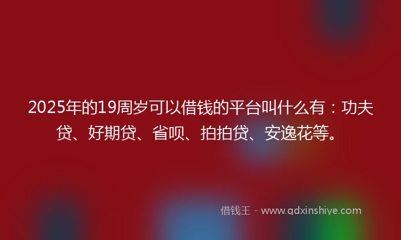 2025年的19周岁可以借钱的平台叫什么有：功夫贷、好期贷、省呗、拍拍贷、安逸花等。