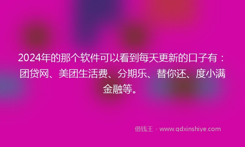 2024年的那个软件可以看到每天更新的口子有：团贷网、美团生活费、分期乐、替你还、度小满金融等。