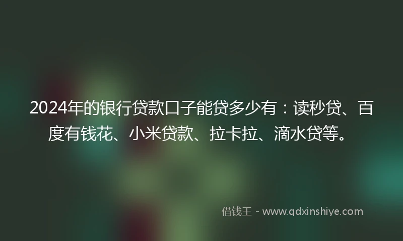 2024年的银行贷款口子能贷多少有：读秒贷、百度有钱花、小米贷款、拉卡拉、滴水贷等。