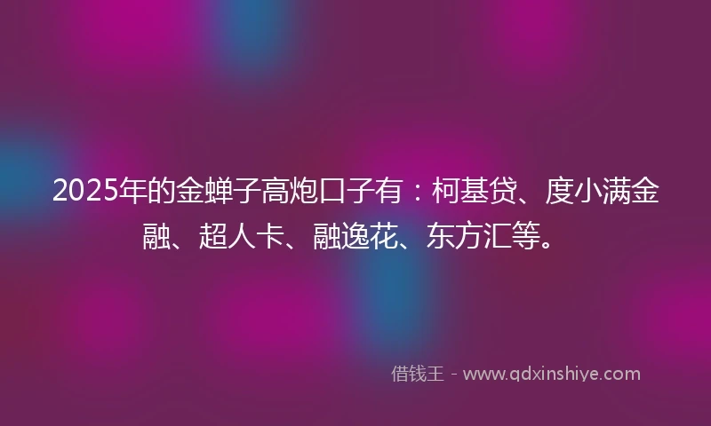 2025年的金蝉子高炮口子有：柯基贷、度小满金融、超人卡、融逸花、东方汇等。