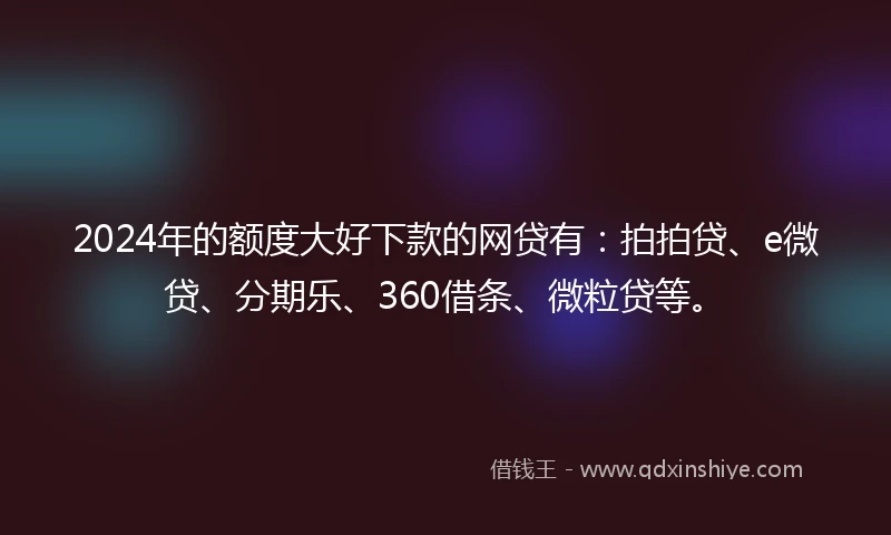 2024年的额度大好下款的网贷有：拍拍贷、e微贷、分期乐、360借条、微粒贷等。