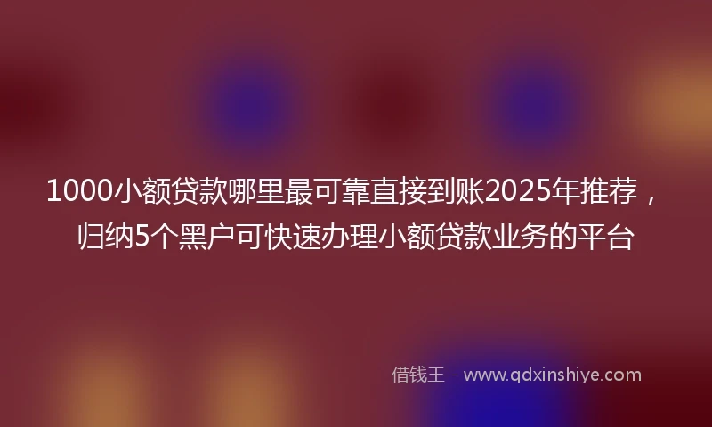 1000小额贷款哪里最可靠直接到账2025年推荐，归纳5个黑户可快速办理小额贷款业务的平台