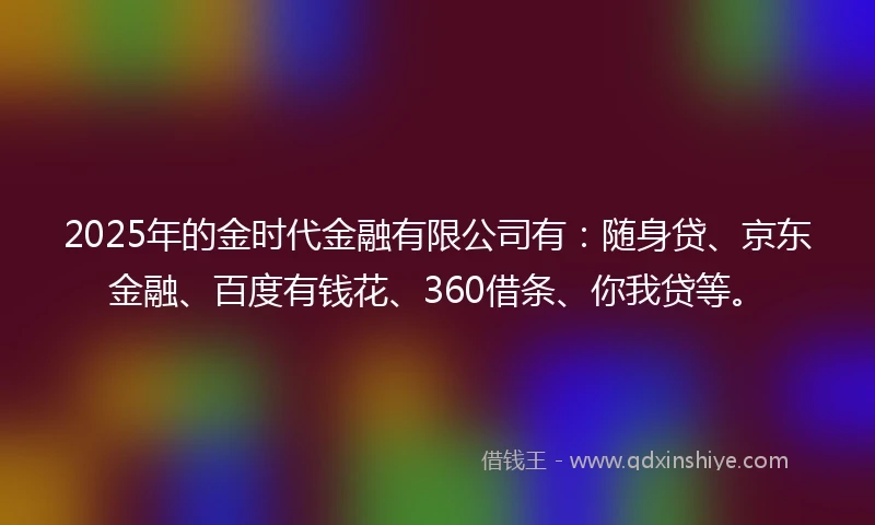 2025年的金时代金融有限公司有：随身贷、京东金融、百度有钱花、360借条、你我贷等。