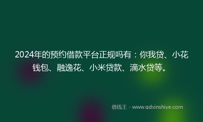 2024年的预约借款平台正规吗有：你我贷、小花钱包、融逸花、小米贷款、滴水贷等。