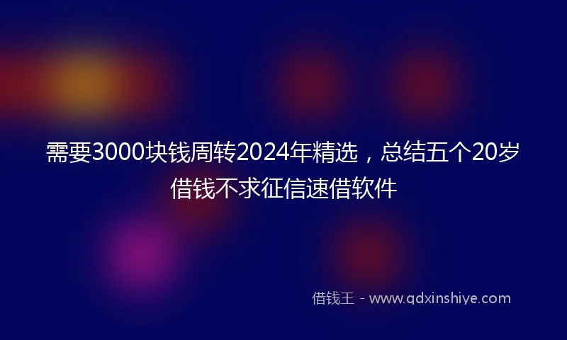 需要3000块钱周转2024年精选，总结五个20岁借钱不求征信速借软件