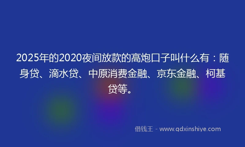2025年的2020夜间放款的高炮口子叫什么有：随身贷、滴水贷、中原消费金融、京东金融、柯基贷等。
