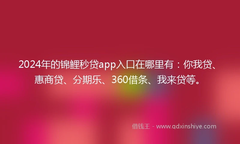 2024年的锦鲤秒贷app入口在哪里有：你我贷、惠商贷、分期乐、360借条、我来贷等。