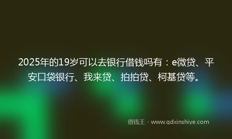 2025年的19岁可以去银行借钱吗有：e微贷、平安口袋银行、我来贷、拍拍贷、柯基贷等。