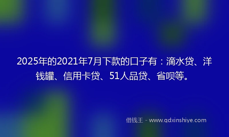 2025年的2021年7月下款的口子有：滴水贷、洋钱罐、信用卡贷、51人品贷、省呗等。