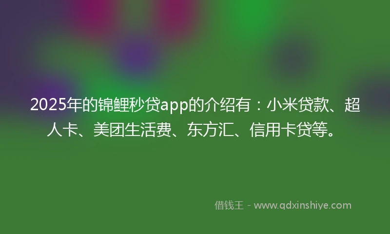 2025年的锦鲤秒贷app的介绍有：小米贷款、超人卡、美团生活费、东方汇、信用卡贷等。
