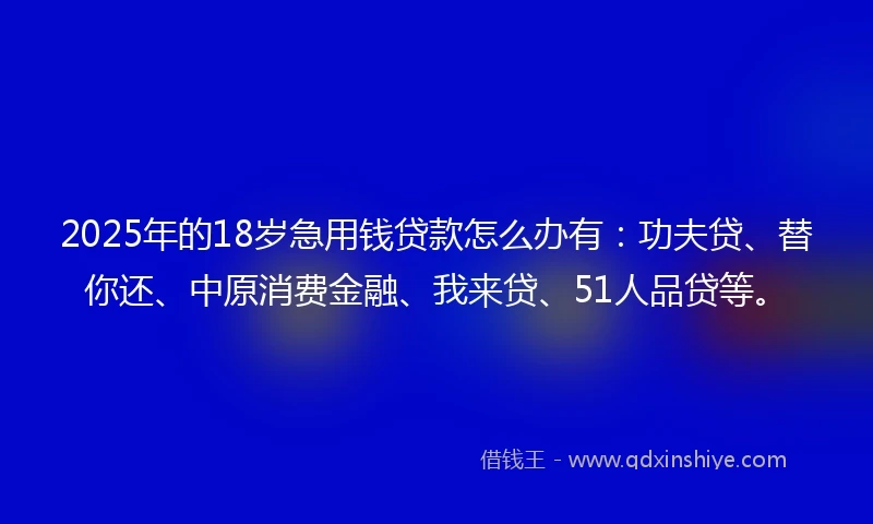 2025年的18岁急用钱贷款怎么办有：功夫贷、替你还、中原消费金融、我来贷、51人品贷等。