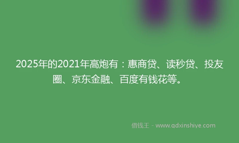 2025年的2021年高炮有：惠商贷、读秒贷、投友圈、京东金融、百度有钱花等。