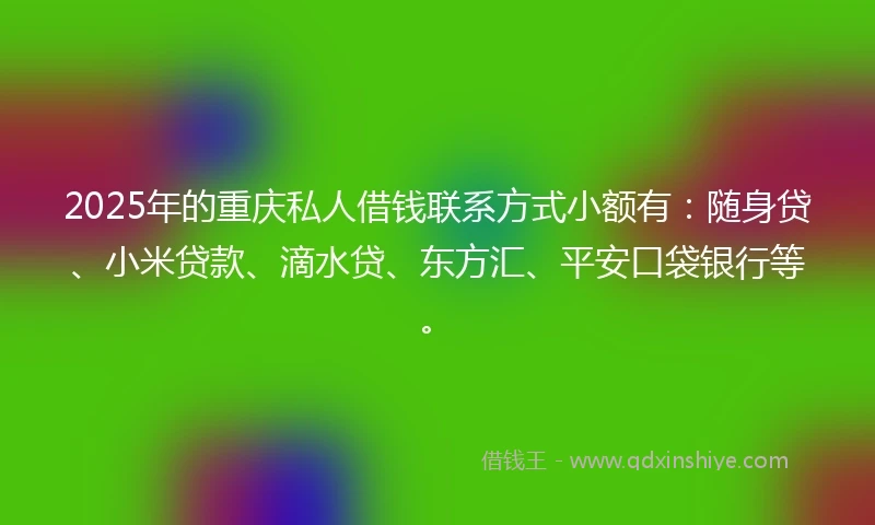 2025年的重庆私人借钱联系方式小额有：随身贷、小米贷款、滴水贷、东方汇、平安口袋银行等。