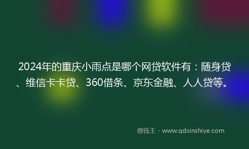 2024年的重庆小雨点是哪个网贷软件有：随身贷、维信卡卡贷、360借条、京东金融、人人贷等。